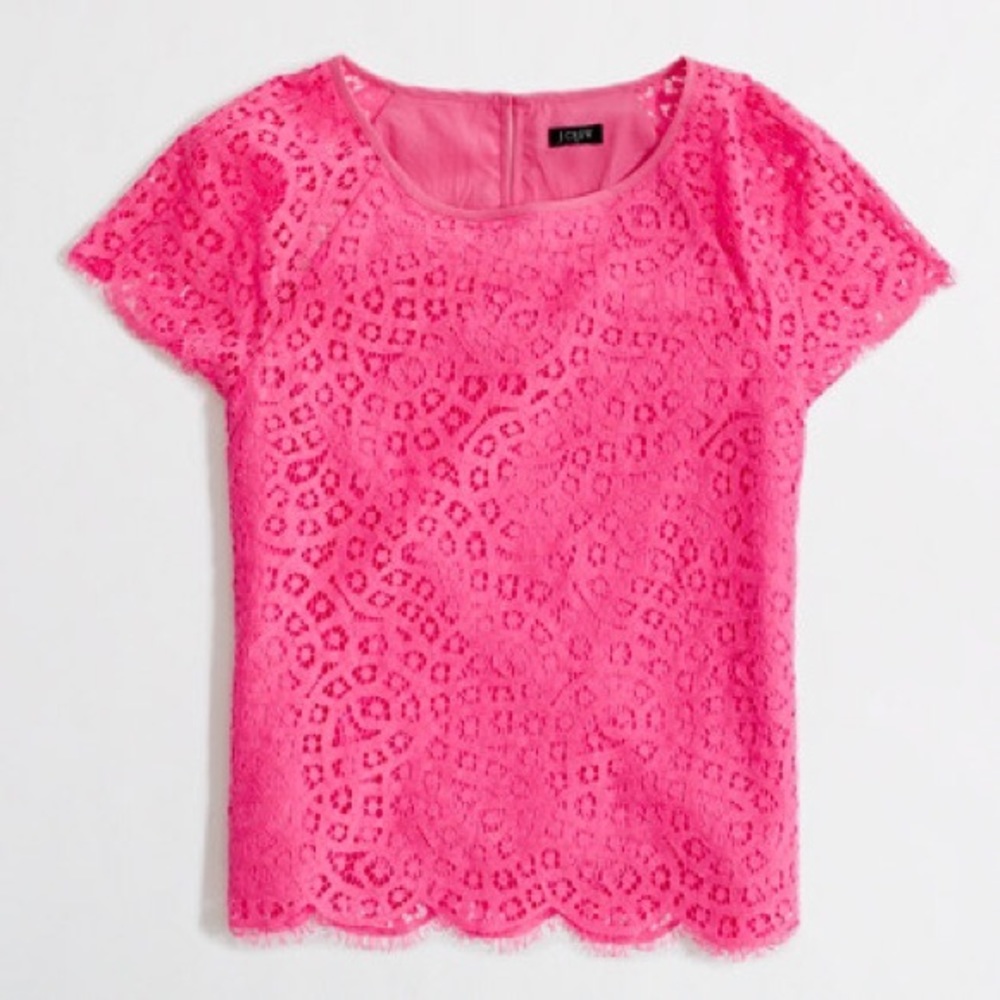 JCrew Pink Raindrop Lace Overlay Blouse size 8